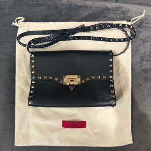 Valentino Black and Silver Studded Crossbody Bag